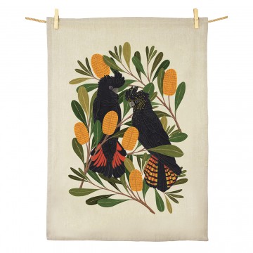 Tea Towel | Cockatoos + Banksia | Organic Cotton